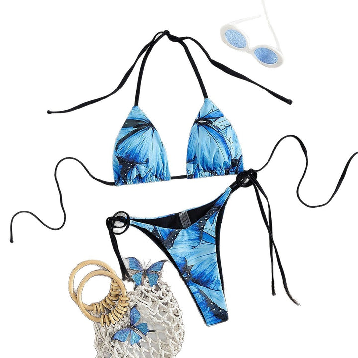 Dame Triangel-Bikini-sæt med blomsteragtigt sommerfugledesign Skovae
