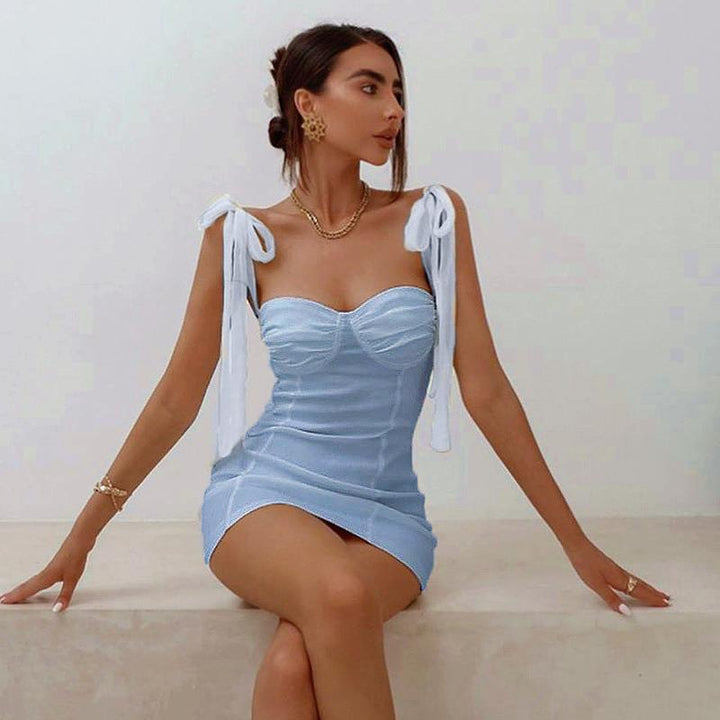 Dame Figurtilpasset Minikjole med stroppeløs Bustier-look og charmerende sløjfer Skovae