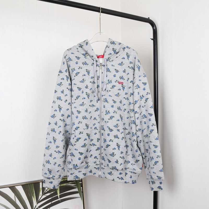 Femme Floral-Print Zip-Up Hoodie Stilla
