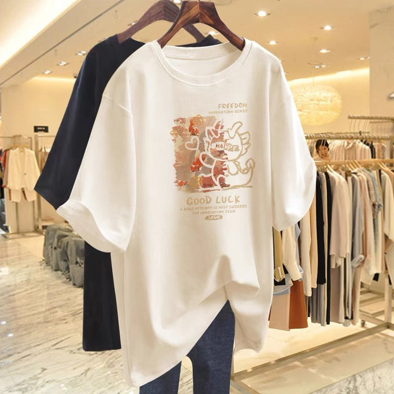 Dame Kortærmet T-Shirt med muntert motiv og afslappet snit Stilla
