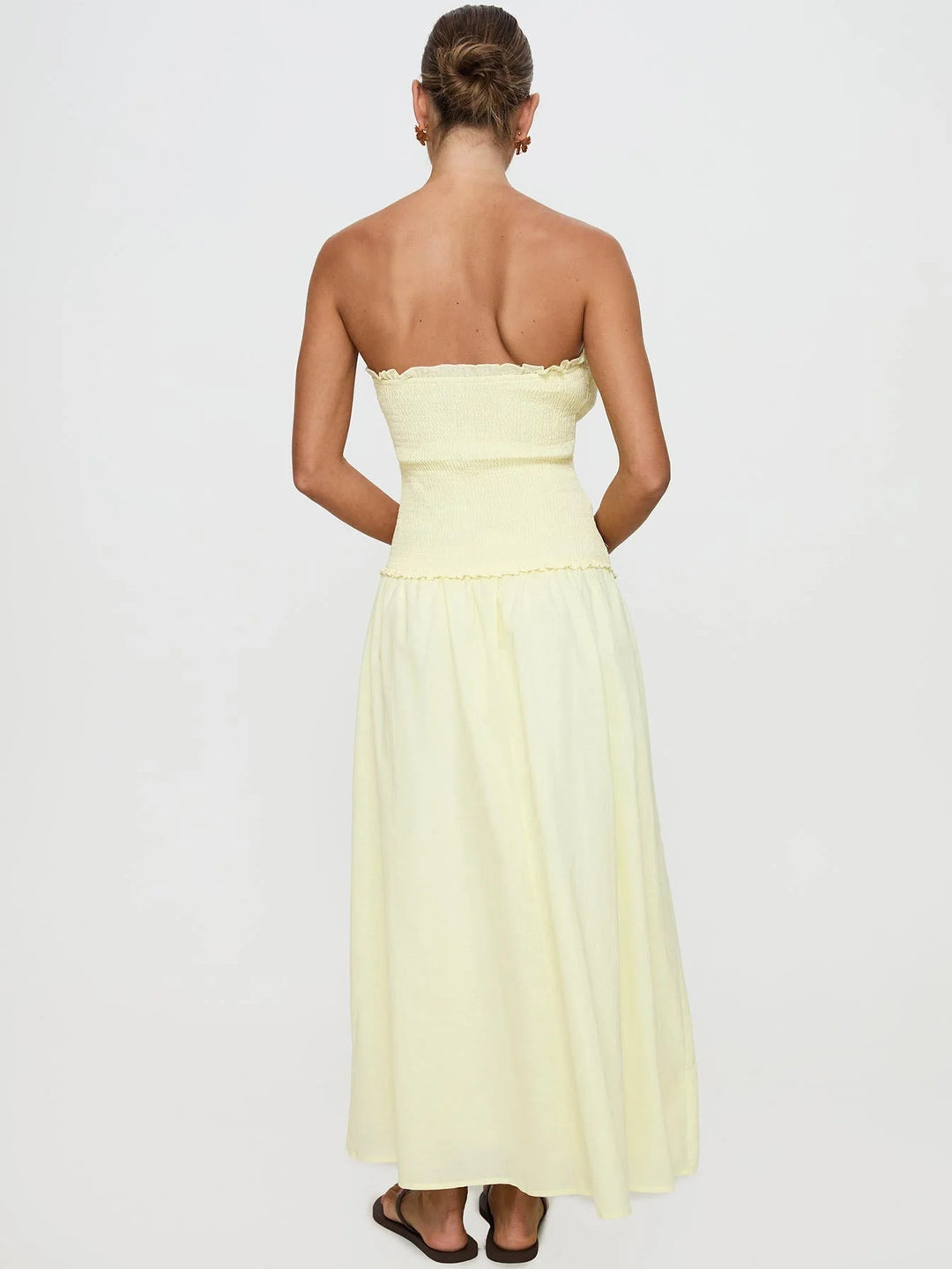Dame off-shoulder maxikjole med rynket overdel Stilla