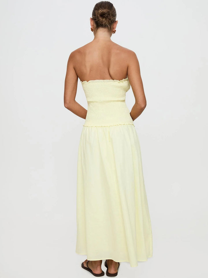 Dame off-shoulder maxikjole med rynket overdel Stilla