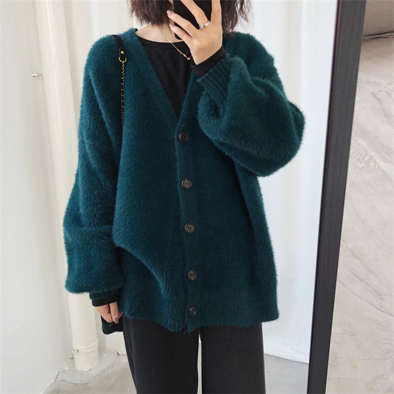 Femme Cozy Åben Fuzzy Strik-Cardigan Stilla