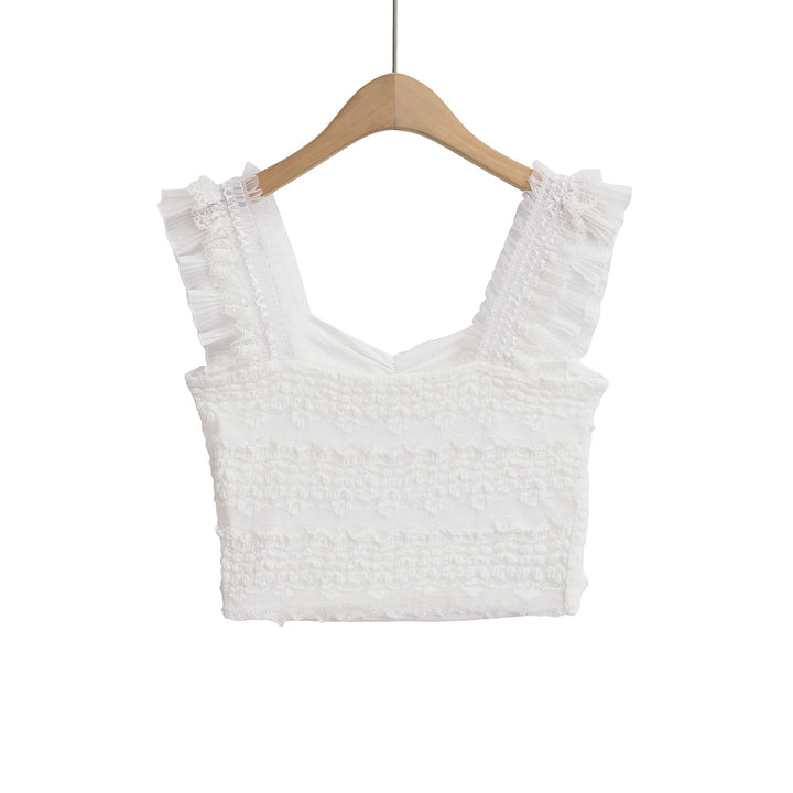 Dame Rynket Crop Top med elastisk materiale og skønne spaghetti-stropper Stilla