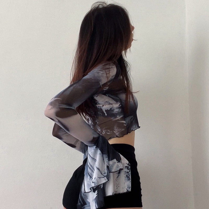 Dame Kunstnerisk Langærmet Crop-Top med klokkeærmer Stilla