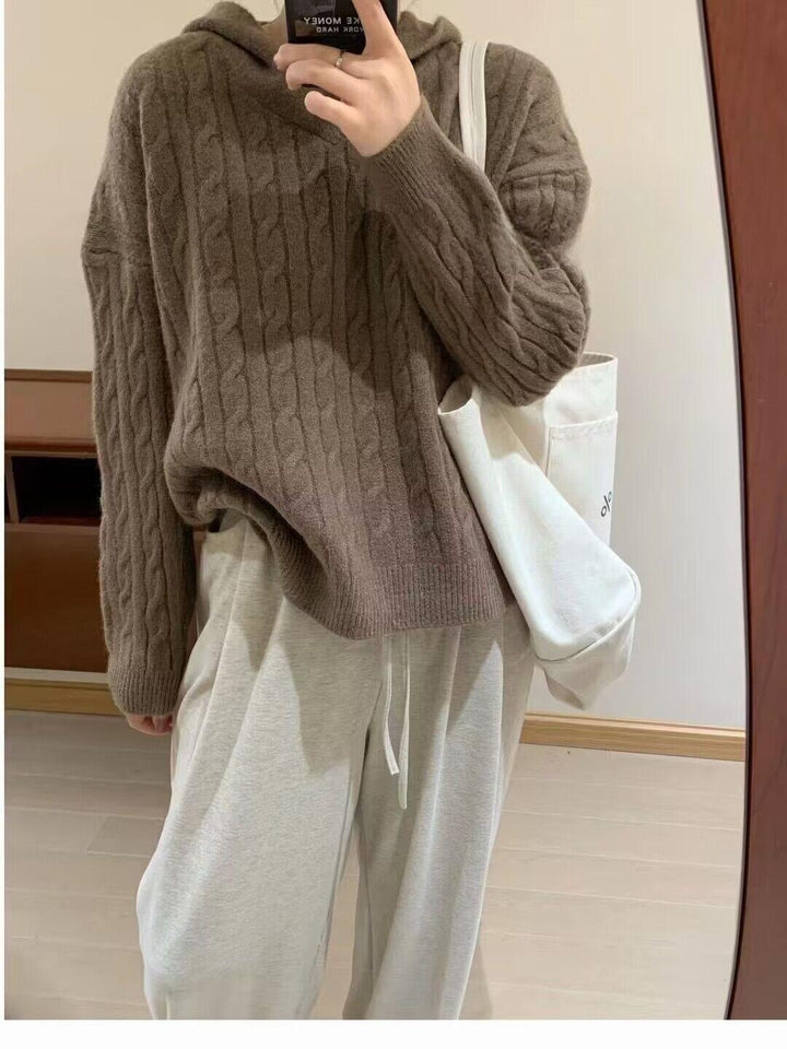 Femme Chunky Kabelstrik Hoodie Pullover Stilla