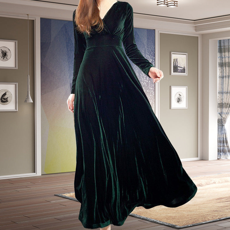 Dame Elegant Maxikjole i fløjl med omslagsdesign Stilla
