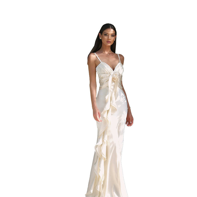 Damer Elegant Rynket Satin Aftenkjole Stilla