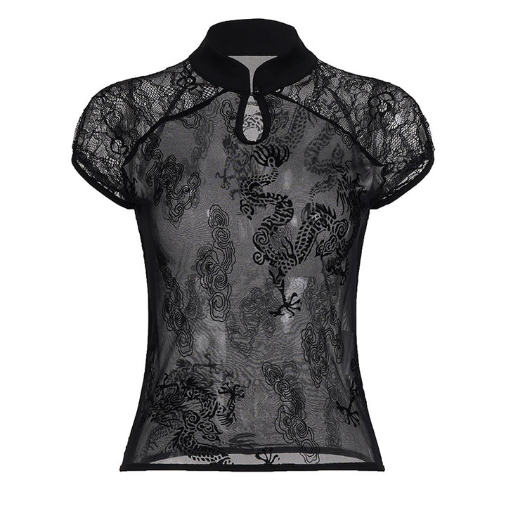 Dame elegant spids bluse med diskrete accenter Skovae