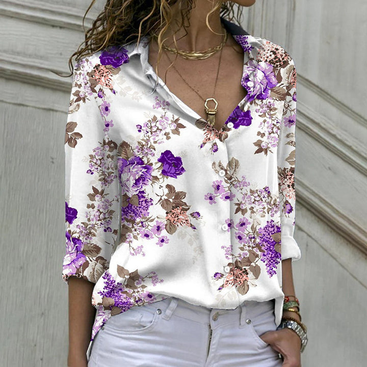 Dame bomuldsbluse med blomster mønster Stilla