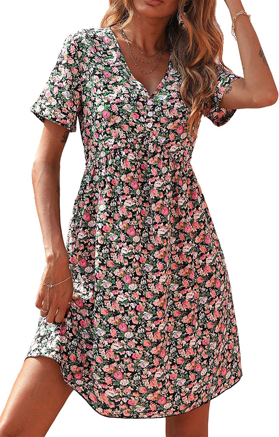 Kvinders skiftedress med blomsterudskæring og V-hals Stilla