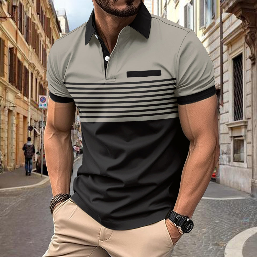 Herrer Poloshirt med struktureret stribemønster og moderne krave Stilla