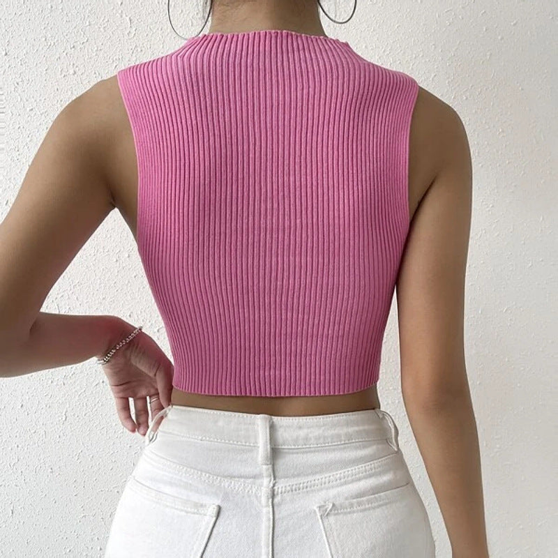 Dame Strik Crop Top med raffineret Udsnit og Snøredetaljer Stilla