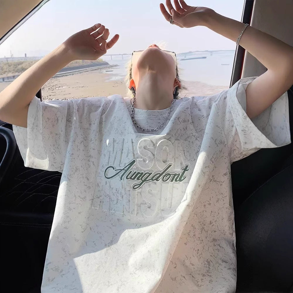 Herrer afslappet T-shirt med kreativ reliefprint Stilla
