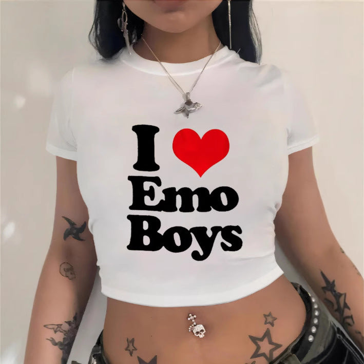 Dame Crop-T-Shirt med kunstnerisk statementtryk Skovae