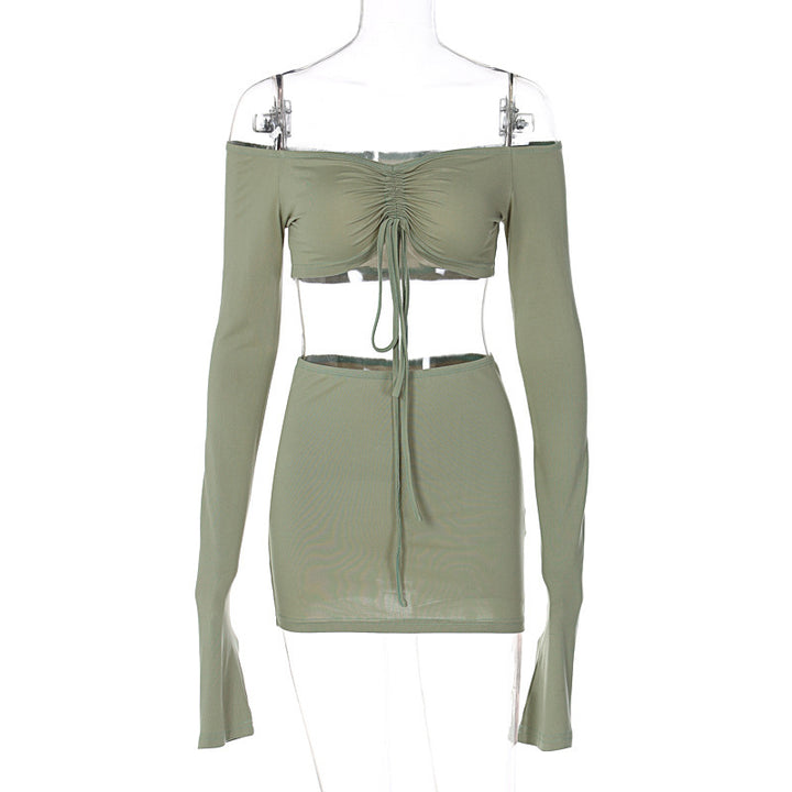 Dame Crop-Top og Nederdel Sæt med elegant Rynkning og lange Ærmer Stilla