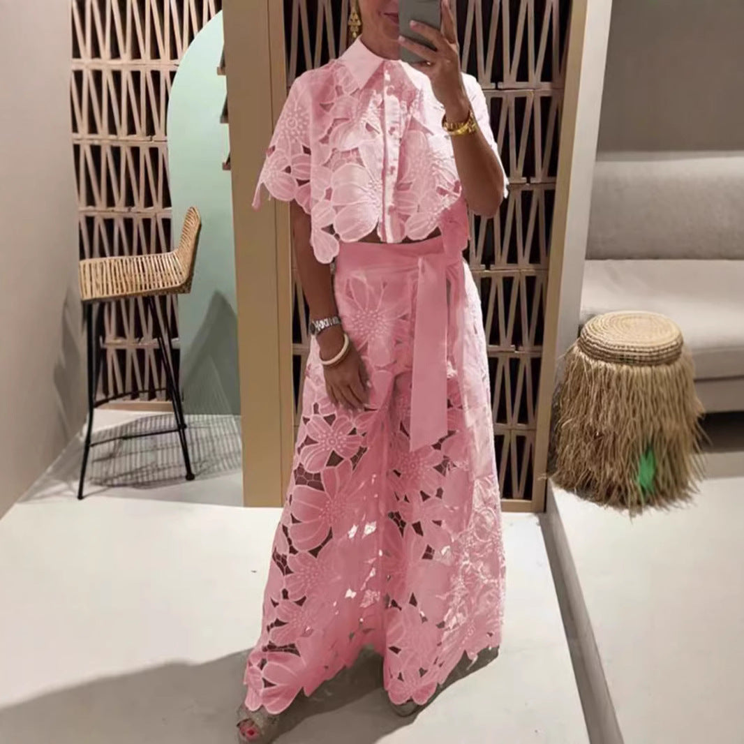 Dame sæt i moderne blomsterdesign med cropped bluse og maxi-nederdel Stilla