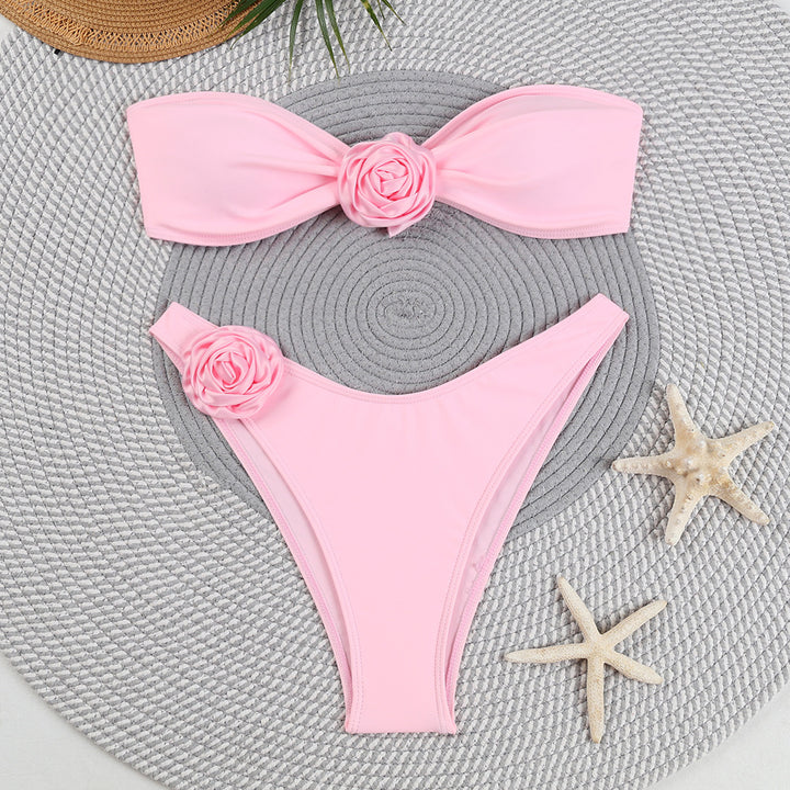 Femme Floral Pyntet Bandeau Bikini Sæt Stilla
