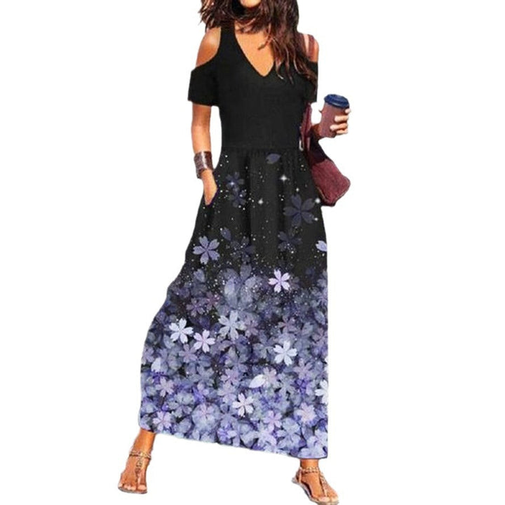 Stilla | Chic Blomsterprint V-Hals Off-Shoulder Kjole