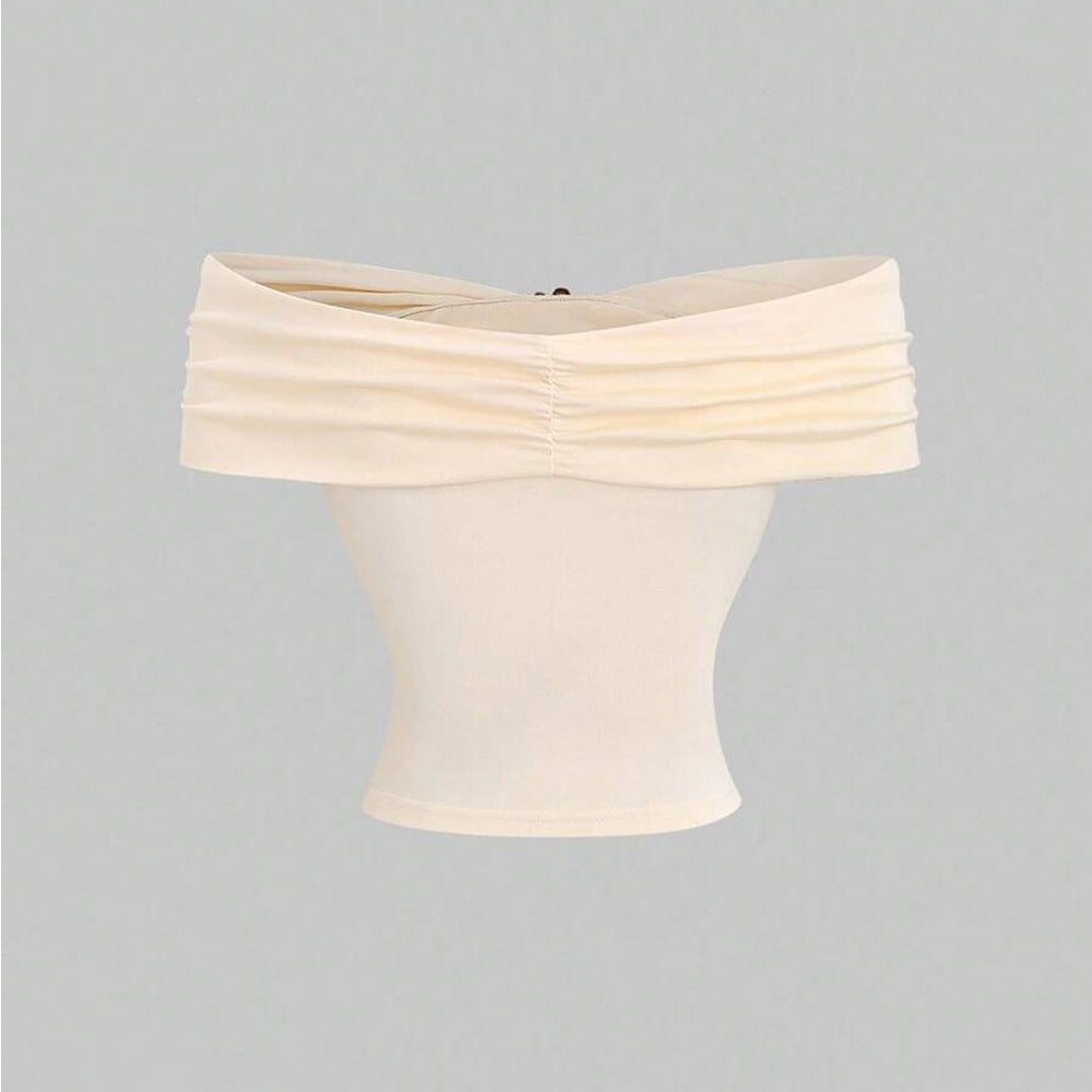 Kvindernes Off-Shoulder Top med Dobbel Draperingseffekt og Elegant Lukning Stilla
