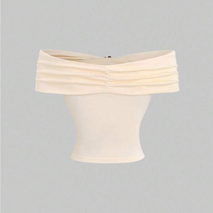 Kvindernes Off-Shoulder Top med Dobbel Draperingseffekt og Elegant Lukning Stilla