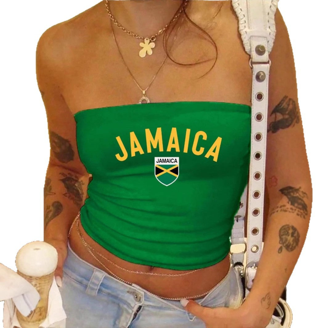 Dame crop-top med sidelogo-design og elastisk materiale Skovae