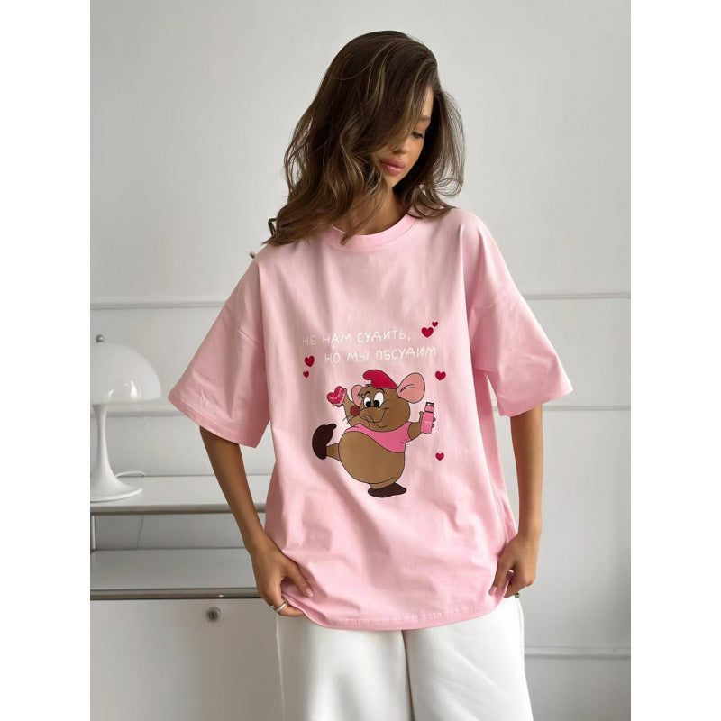 Dame T-shirt med legende cartoon-motiv og afslappet pasform Stilla