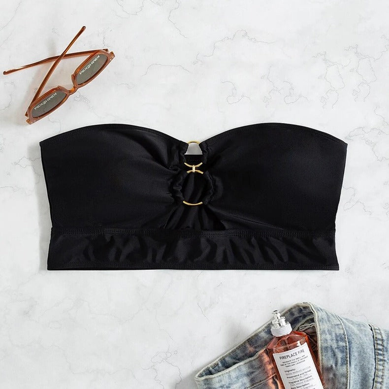 Dame Bandeau-bikini-toph med dekorativ ringdetalje Skovae