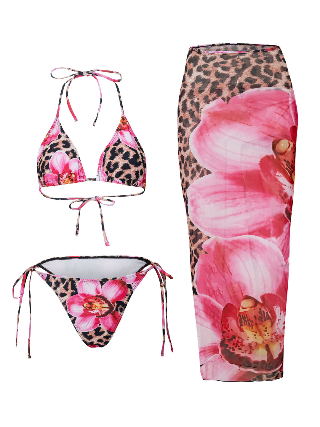 Dame triangel-bikini med blomstret og dyremønster Skovae