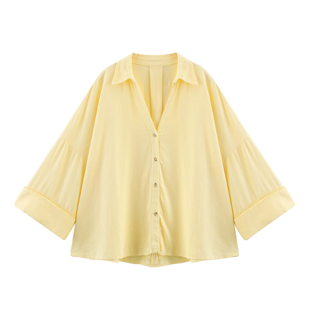 Dame Relaxed Fit Button-Up Bluse med klokkeærmer Stilla