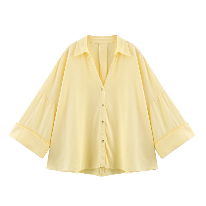 Dame Relaxed Fit Button-Up Bluse med klokkeærmer Stilla