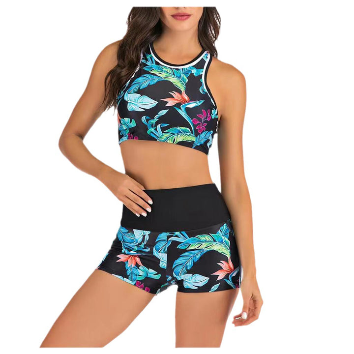 Dame Sport-Bikini-Sæt med blomstret Crop-Top og komfortable High-Waist-Shorts Stilla