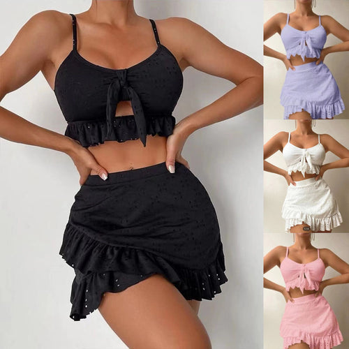 Dame Rynket Crop-Top med trendy Nederdel Skovae