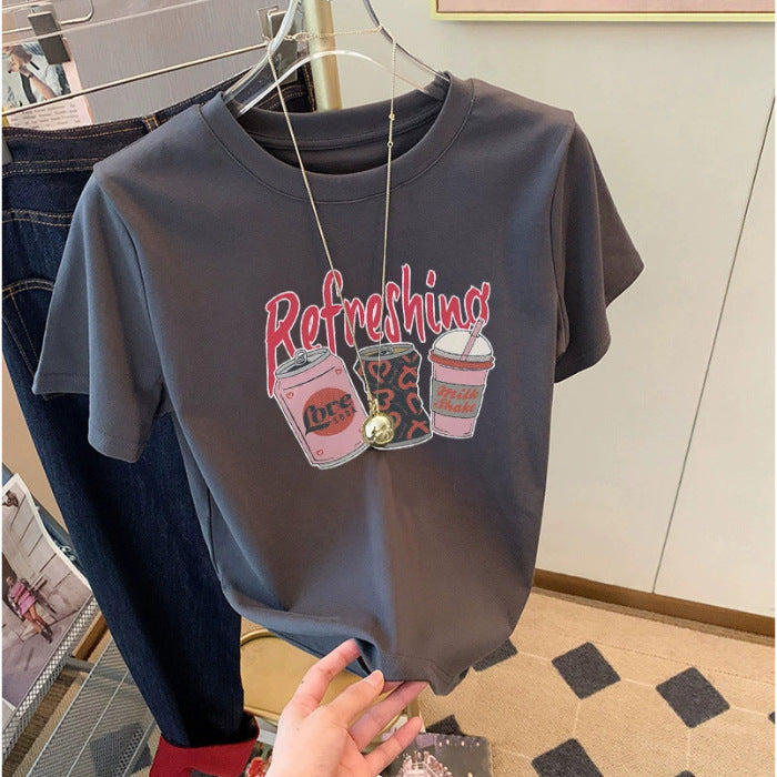 Dame T-shirt med kreativ drikmotiv og afslappet snit Stilla