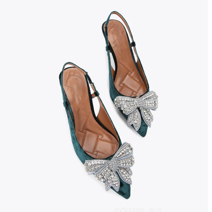 Dame spidse tå Slingback pumps med krystal sløjfeaccent Stilla