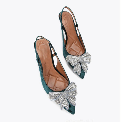 Dame spidse tå Slingback pumps med krystal sløjfeaccent Stilla