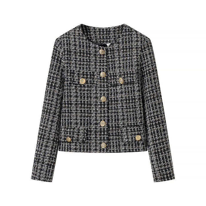 Dame Tweed-blazer med gyldne knapper og struktureret design Stilla