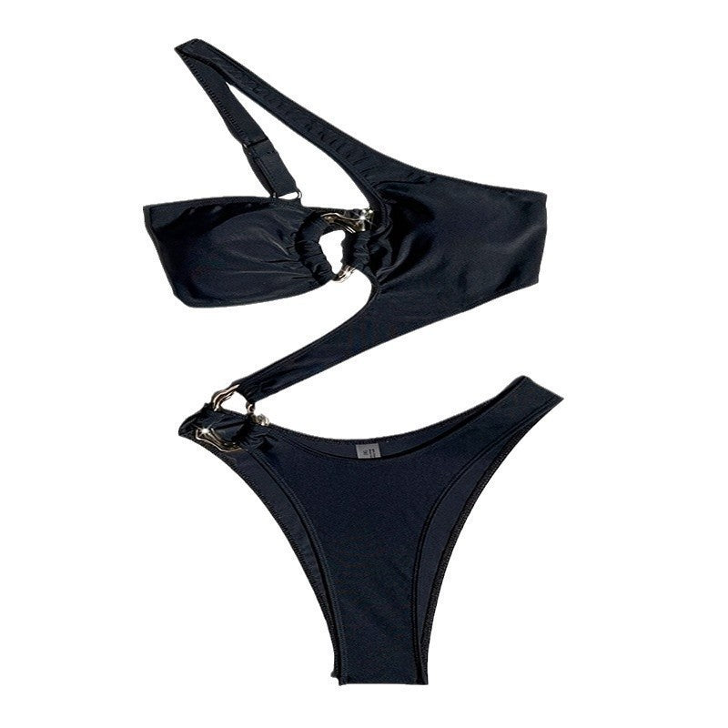 Dame asymmetrisk bikini sæt med raffinerede spænder Skovae