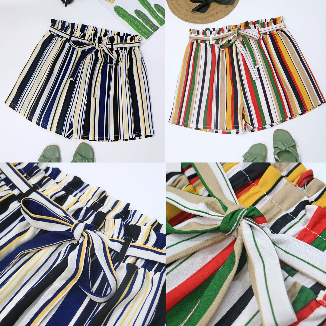 Dame fritidsshorts med moderne stribet mønster og elastisk talje Stilla