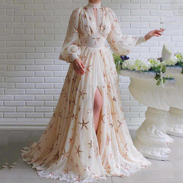 Stilla | Elegant Lantern Ærme Big Hem Chiffon Aftenkjole