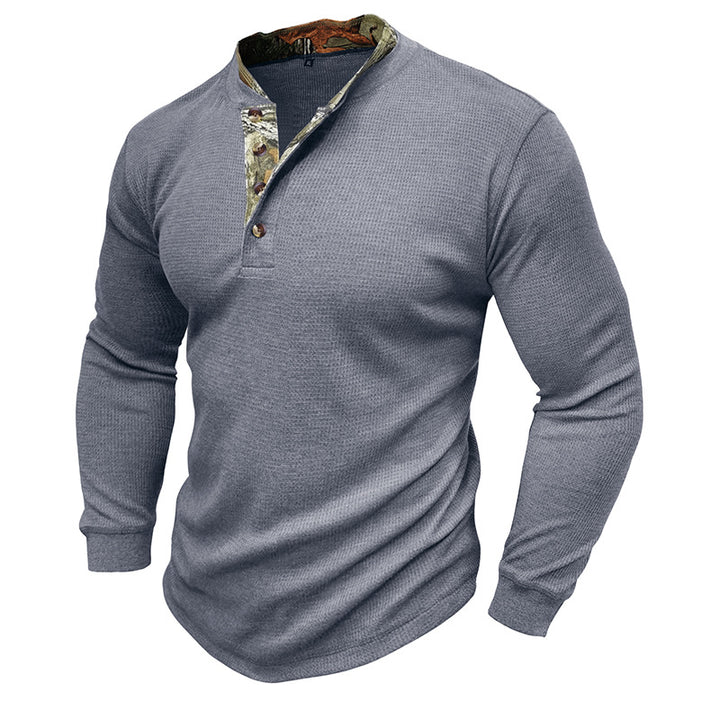 Herrer Langærmet Henley Pullover med moderigtigt krave og struktureret overflade Stilla
