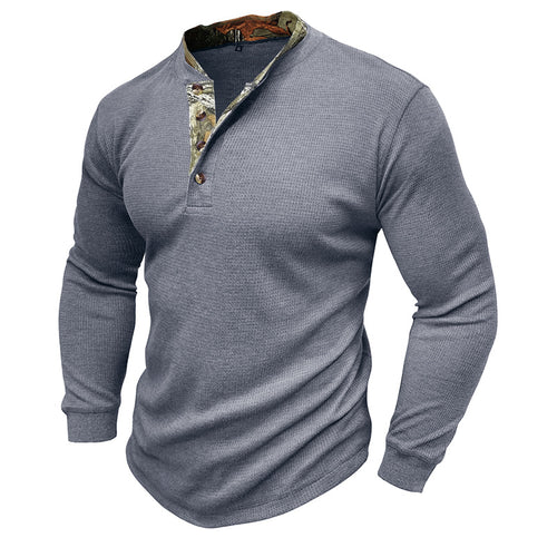 Herrer Langærmet Henley Pullover med moderigtigt krave og struktureret overflade Stilla