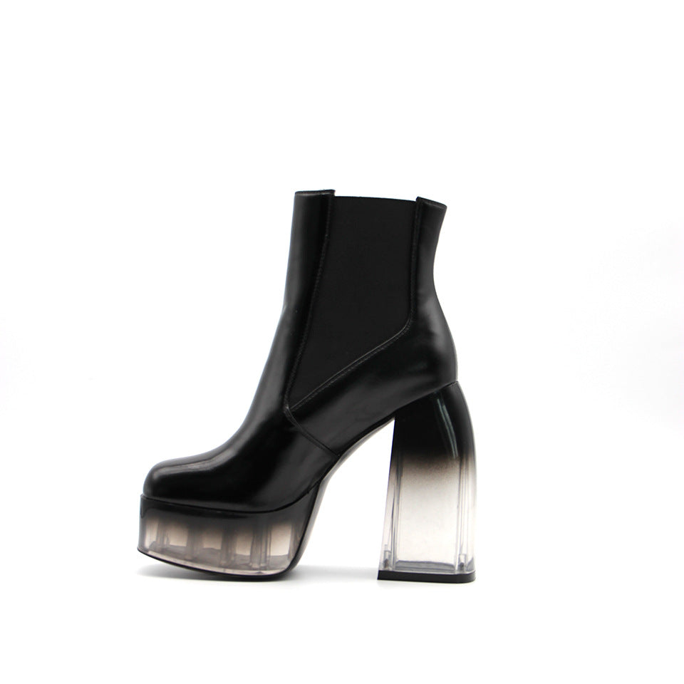 Femme Chunky Platform Ankel Støvler med gennemsigtig blokhæl Stilla