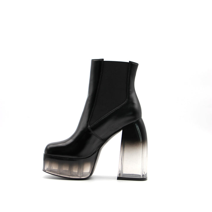 Femme Chunky Platform Ankel Støvler med gennemsigtig blokhæl Stilla