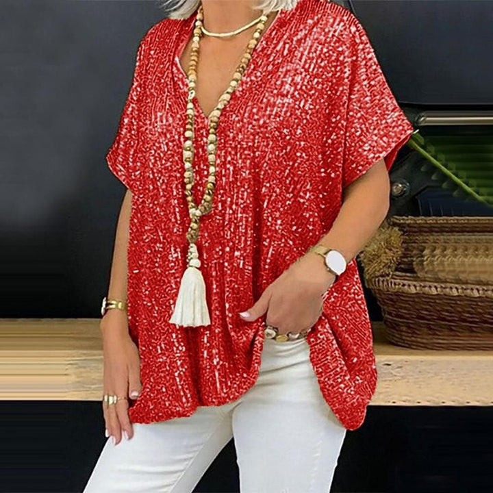 Dame Glitrende Oversized-T-Shirt med V-Udskæring Stilla