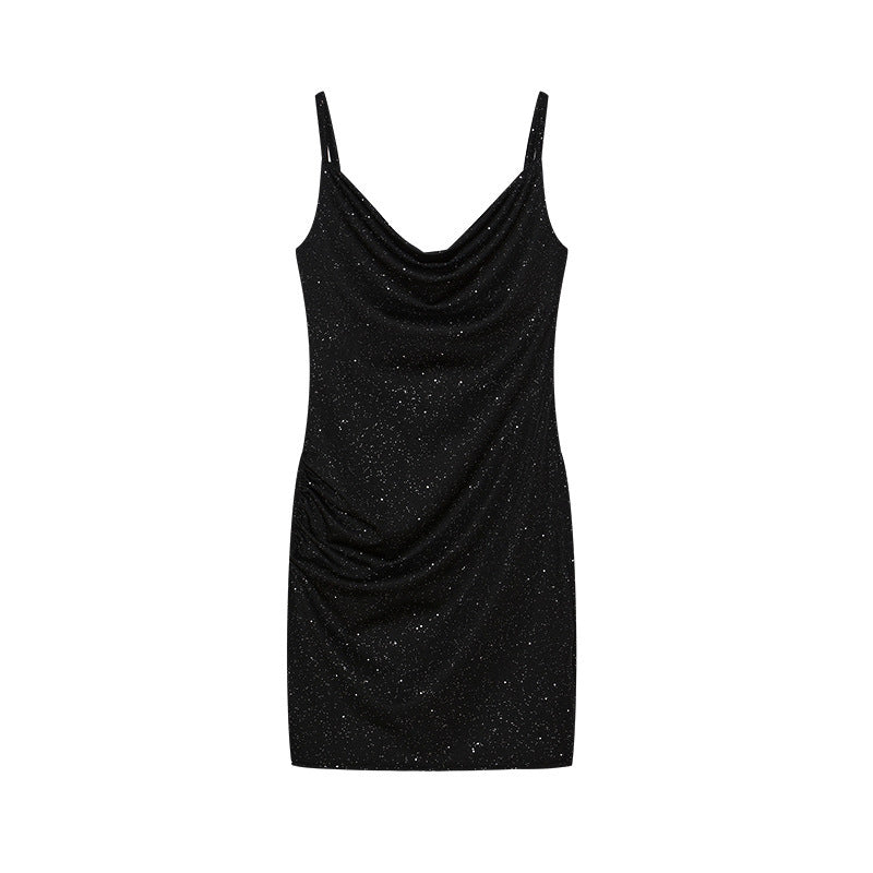 Dame Drapé-Stil Mini Kjole med Glimmer Detalje Stilla