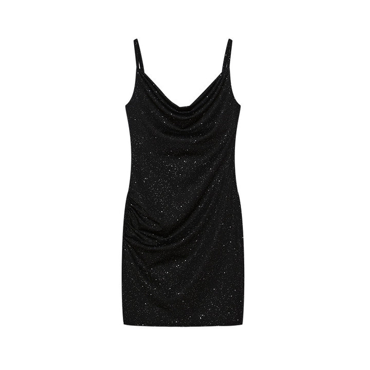 Dame Drapé-Stil Mini Kjole med Glimmer Detalje Stilla
