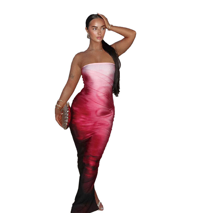 Dame Bodycon Maxi-Kjole med elegant farvegradient Skovae