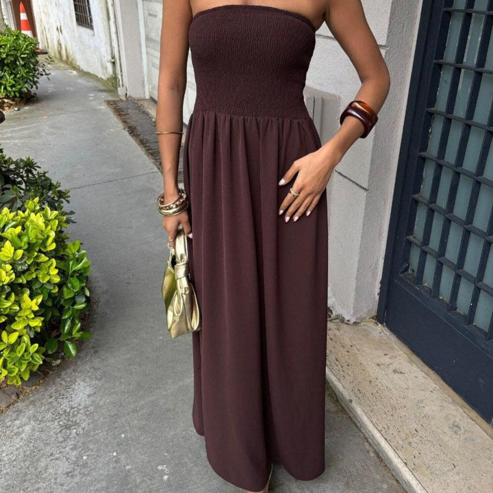 Without straps maxi dress for women with gathered bodice Stilla