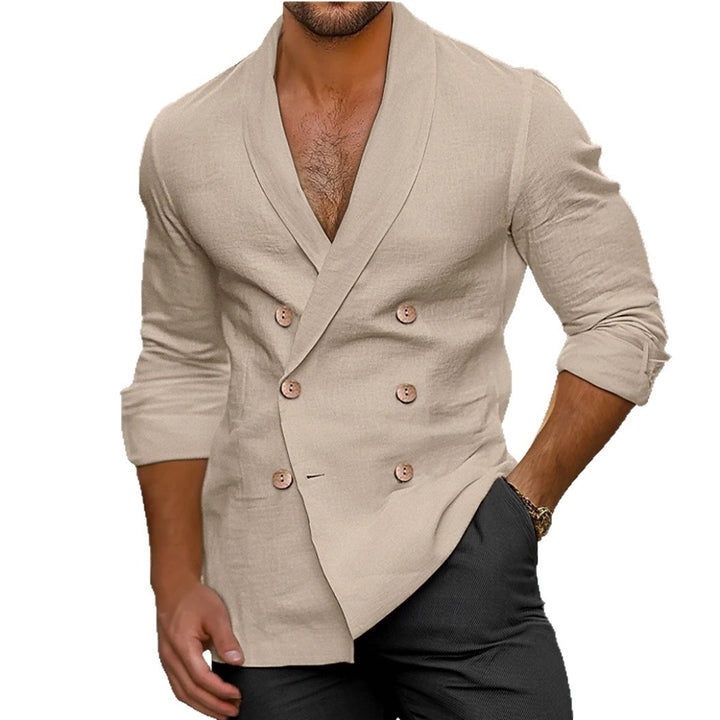 Herrer moderne linned blazer med dobbelte knaplukninger og reverskrave Stilla